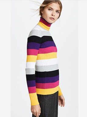 New Courreges Striped Multicolor Turtleneck Sweater Pullover Size 1